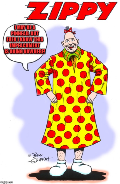 Zippy the Pinhead says | I MAY BE A PINHEAD, BUT EVEN I KNOW THIS IMPEACHMENT IS GOING NOWHERE! | image tagged in zippy the pinhead says | made w/ Imgflip meme maker