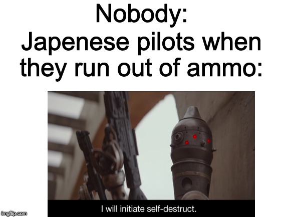 History Meme #1 | Nobody:; Japenese pilots when they run out of ammo: | image tagged in blank white template,i will initiate self destruct | made w/ Imgflip meme maker