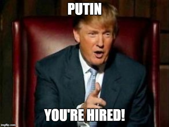 Donald Trump | PUTIN; YOU'RE HIRED! | image tagged in donald trump | made w/ Imgflip meme maker