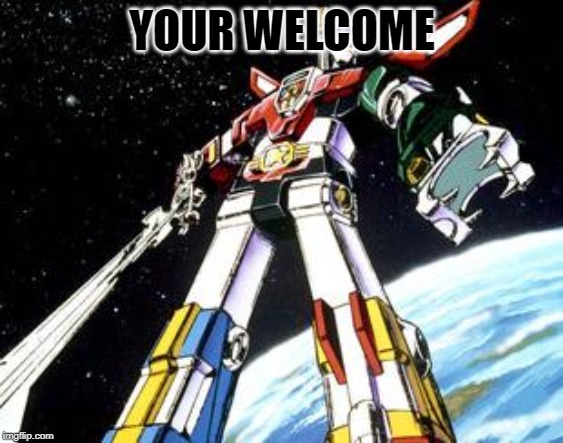 Voltron | YOUR WELCOME | image tagged in voltron | made w/ Imgflip meme maker