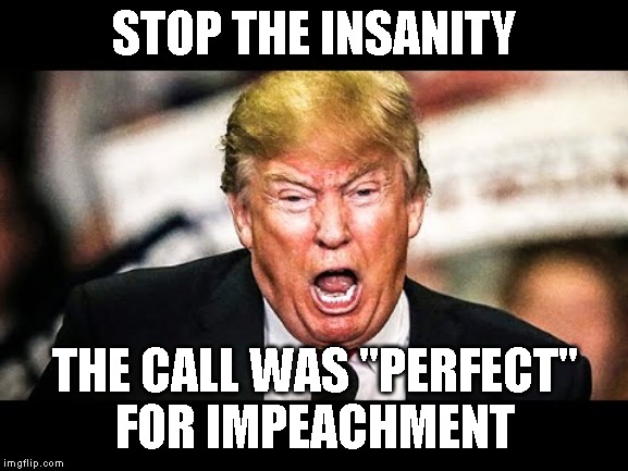 Trump Unhinged | STOP THE INSANITY; THE CALL WAS "PERFECT"
FOR IMPEACHMENT | image tagged in trump impeachment | made w/ Imgflip meme maker