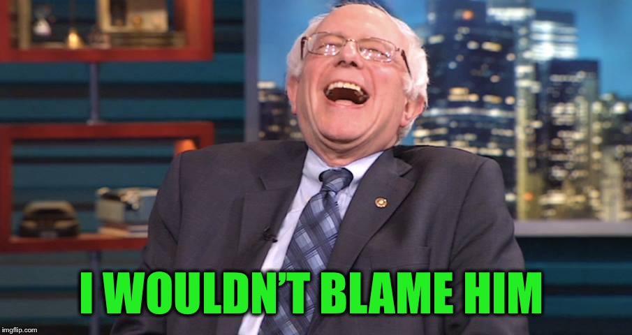 I WOULDN’T BLAME HIM | image tagged in bernie laugh | made w/ Imgflip meme maker