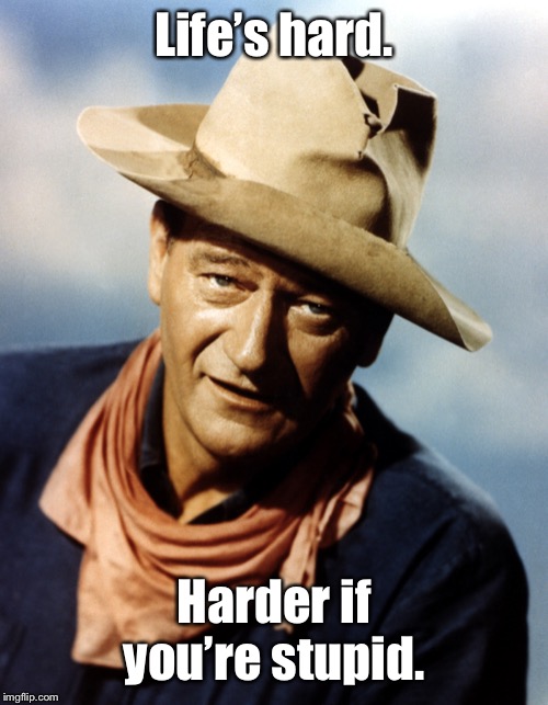 John Wayne | Life’s hard. Harder if you’re stupid. | image tagged in john wayne | made w/ Imgflip meme maker