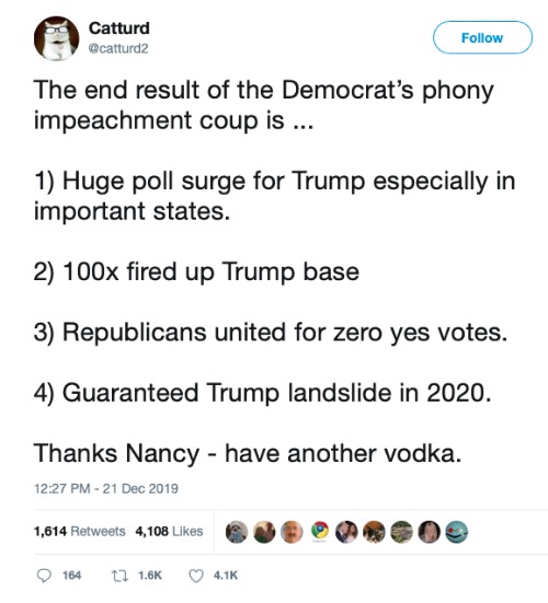 Thanks Nancy. Have another vodka! | image tagged in trump impeachment,nancy pelosi is crazy,good old nancy pelosi,nancy pelosi wtf,pelosi explains,maga | made w/ Imgflip meme maker