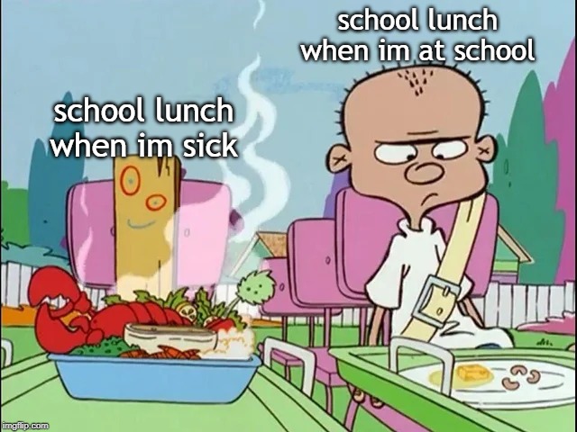 lunch | school lunch when im at school; school lunch when im sick | image tagged in lunch | made w/ Imgflip meme maker