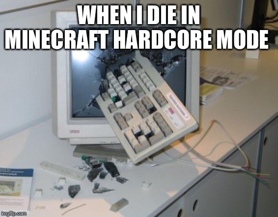 Hardcore rage | WHEN I DIE IN MINECRAFT HARDCORE MODE | image tagged in fnaf rage,funny,memes,computer,minecraft,angery | made w/ Imgflip meme maker
