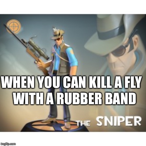The Sniper TF2 meme | WITH A RUBBER BAND; WHEN YOU CAN KILL A FLY | image tagged in the sniper tf2 meme | made w/ Imgflip meme maker