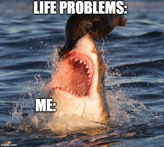 Travelonshark Meme | LIFE PROBLEMS:; ME: | image tagged in memes,travelonshark,life problems | made w/ Imgflip meme maker