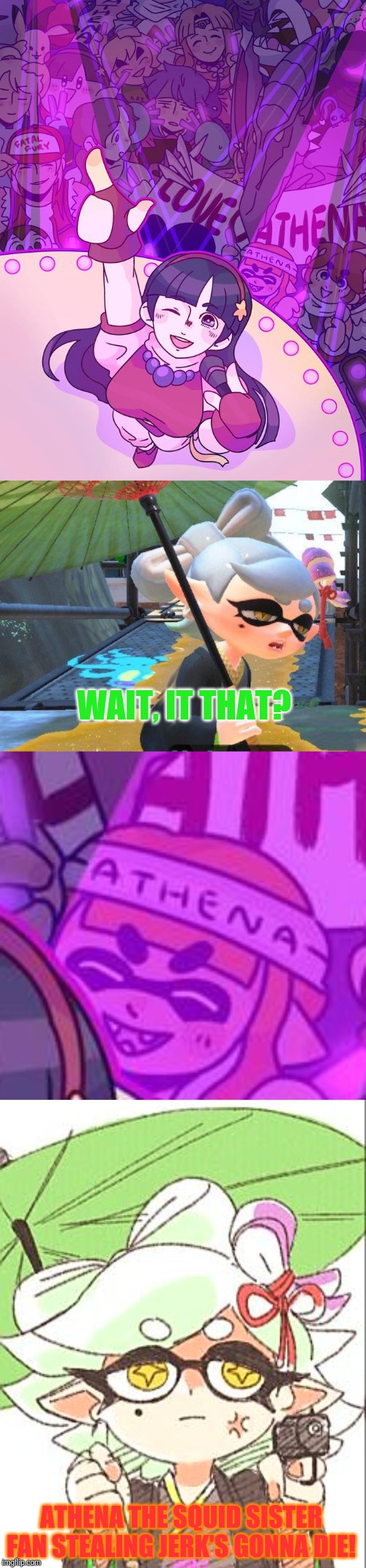 OH GOD, MARIE NO- | WAIT, IT THAT? ATHENA THE SQUID SISTER FAN STEALING JERK'S GONNA DIE! | image tagged in marie with a gun,splatoon,smash bros,fatal fury,squid sisters,memes | made w/ Imgflip meme maker