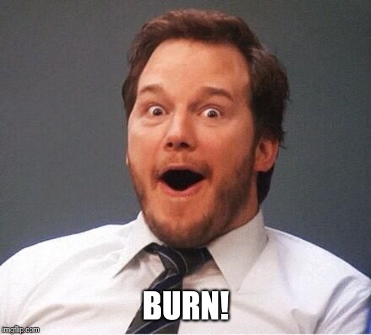 excited | BURN! | image tagged in excited | made w/ Imgflip meme maker