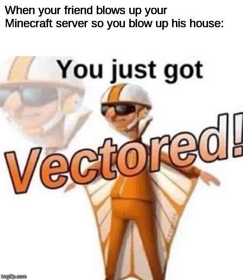 You just got vectored | When your friend blows up your Minecraft server so you blow up his house: | image tagged in you just got vectored | made w/ Imgflip meme maker
