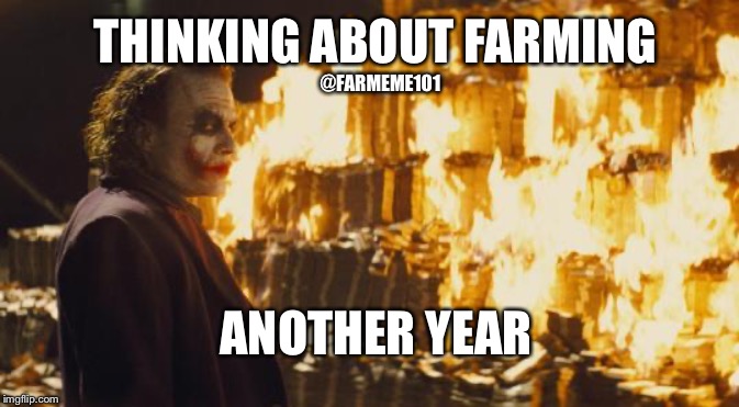 Fired up farmer | THINKING ABOUT FARMING; @FARMEME101; ANOTHER YEAR | image tagged in joker sending a message,farmeme,lol,farming | made w/ Imgflip meme maker
