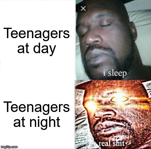 Teenagers | Teenagers at day; Teenagers at night | image tagged in memes,sleeping shaq,teenagers | made w/ Imgflip meme maker