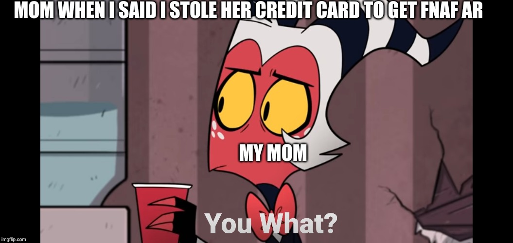 You what? | MOM WHEN I SAID I STOLE HER CREDIT CARD TO GET FNAF AR; MY MOM | image tagged in funny memes | made w/ Imgflip meme maker