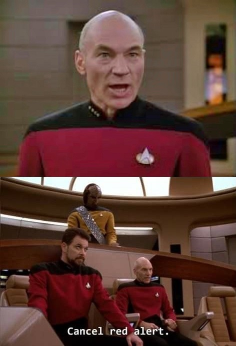 High Quality Picard Red Alert Cancel Red Alert Blank Meme Template
