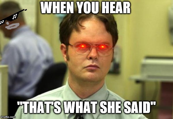 Dwight Schrute | WHEN YOU HEAR; "THAT'S WHAT SHE SAID" | image tagged in memes,dwight schrute | made w/ Imgflip meme maker