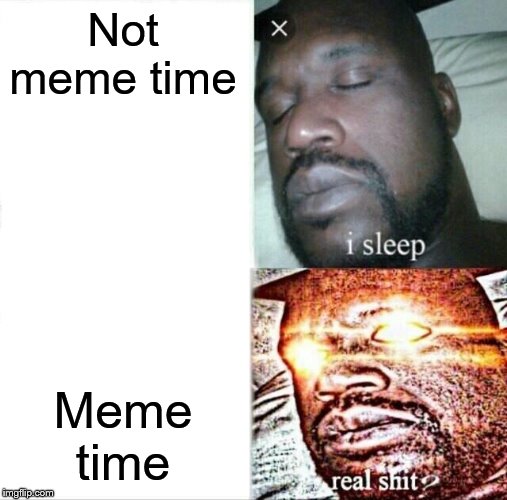 Sleeping Shaq | Not meme time; Meme time | image tagged in memes,sleeping shaq | made w/ Imgflip meme maker