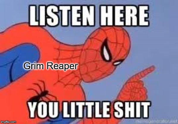 NOW LISTEN HERE YOU LITTLE SHIT | Grim Reaper | image tagged in now listen here you little shit | made w/ Imgflip meme maker