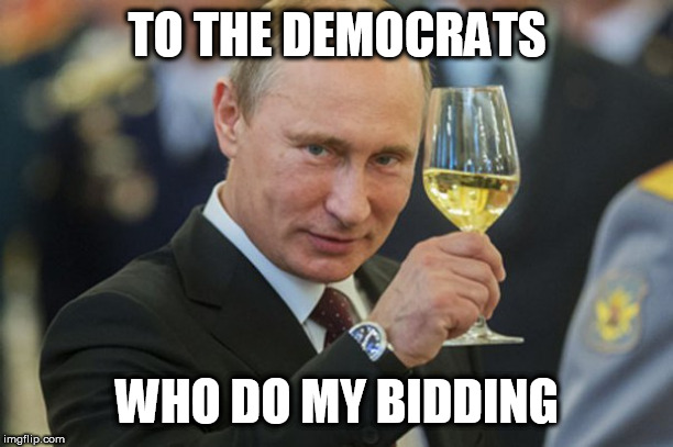 Putin Cheers | TO THE DEMOCRATS; WHO DO MY BIDDING | image tagged in putin cheers | made w/ Imgflip meme maker