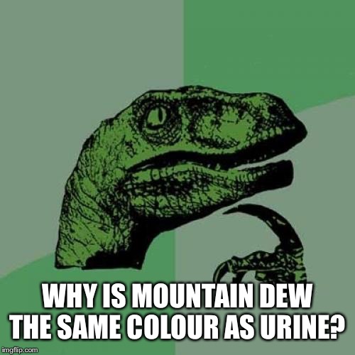 Philosoraptor Meme | WHY IS MOUNTAIN DEW THE SAME COLOUR AS URINE? | image tagged in memes,philosoraptor | made w/ Imgflip meme maker