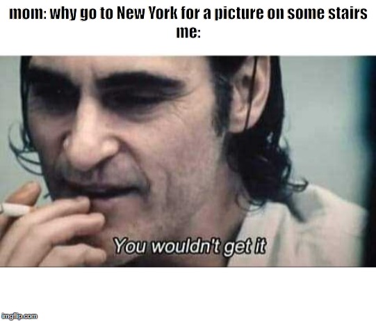 You wouldn't get it | mom: why go to New York for a picture on some stairs
me: | image tagged in you wouldn't get it | made w/ Imgflip meme maker