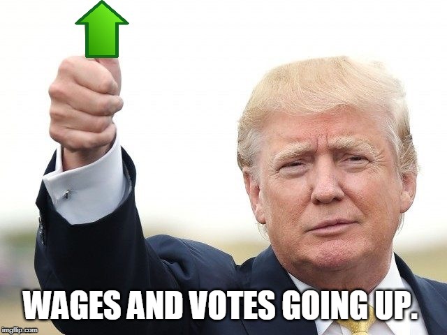 Trump Upvote | WAGES AND VOTES GOING UP. | image tagged in trump upvote | made w/ Imgflip meme maker