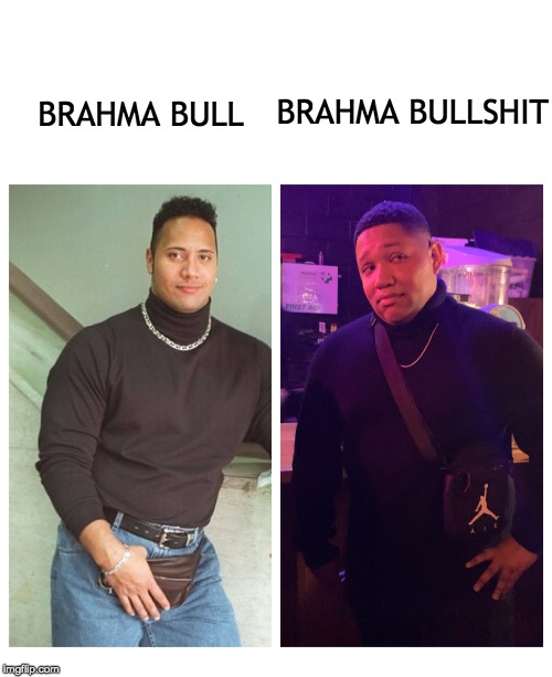 The Rock/La Rock/Barack | BRAHMA BULLSHIT; BRAHMA BULL | image tagged in the rock/ la rock/ barack,scott la rock johnson | made w/ Imgflip meme maker