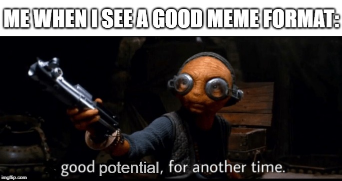 ME WHEN I SEE A GOOD MEME FORMAT:; potential | image tagged in the force awakens,imgflip | made w/ Imgflip meme maker