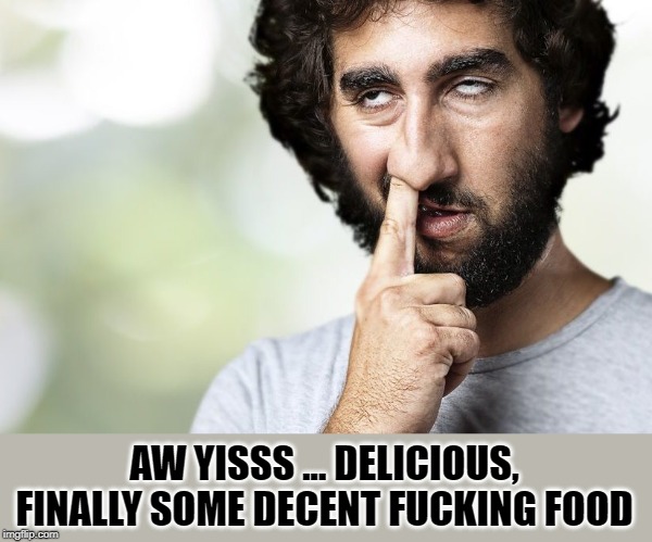 AW YISSS ... DELICIOUS, FINALLY SOME DECENT FUCKING FOOD | image tagged in aw yiss | made w/ Imgflip meme maker