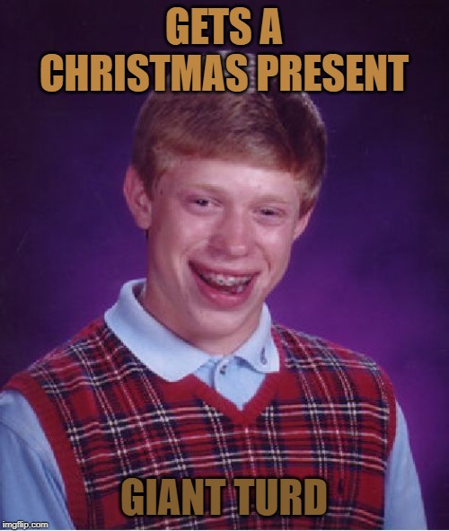 Bad Luck Brian Meme | GETS A CHRISTMAS PRESENT GIANT TURD | image tagged in memes,bad luck brian | made w/ Imgflip meme maker