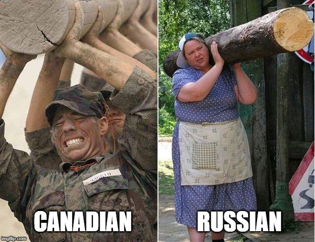 Russian Training for Shot-Put | CANADIAN               RUSSIAN | image tagged in russian,weight training,shot put | made w/ Imgflip meme maker