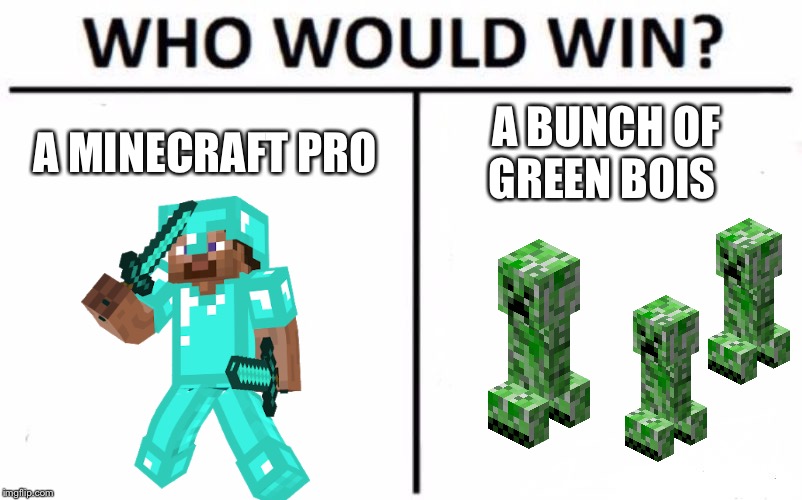 Pro | A MINECRAFT PRO; A BUNCH OF GREEN BOIS | image tagged in memes,who would win,green,boi,funny,minecraft | made w/ Imgflip meme maker