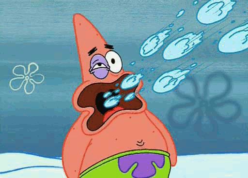 Patrick getting hit in the mouth by snowballs Blank Meme Template