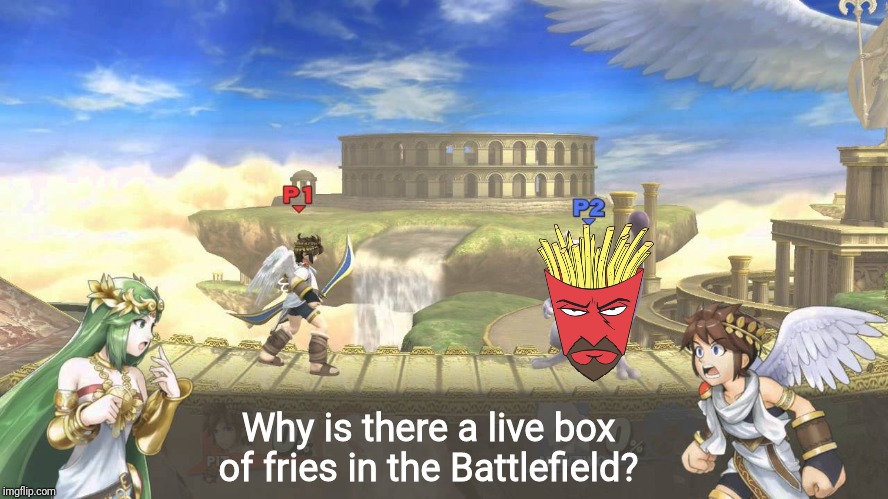 Palutena Guidence | Why is there a live box of fries in the Battlefield? | image tagged in palutena guidence,athf,memes | made w/ Imgflip meme maker