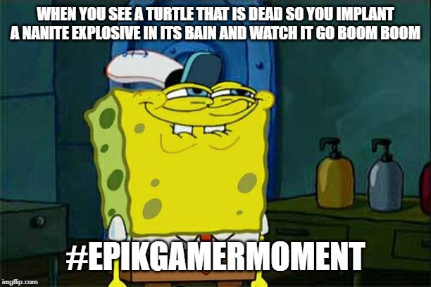 Don't You Squidward Meme | WHEN YOU SEE A TURTLE THAT IS DEAD SO YOU IMPLANT A NANITE EXPLOSIVE IN ITS BAIN AND WATCH IT GO BOOM BOOM; #EPIKGAMERMOMENT | image tagged in memes,dont you squidward | made w/ Imgflip meme maker
