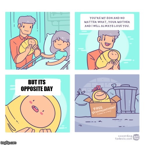 trash baby | BUT ITS OPPOSITE DAY | image tagged in trash baby,opposite day | made w/ Imgflip meme maker