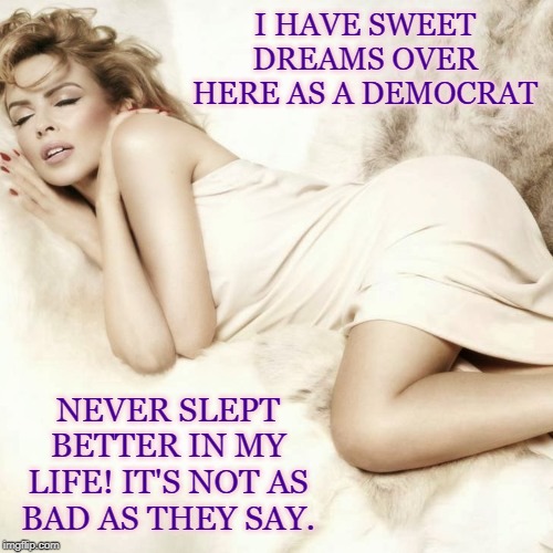 Sleeping easy as a Dem. | I HAVE SWEET DREAMS OVER HERE AS A DEMOCRAT; NEVER SLEPT BETTER IN MY LIFE! IT'S NOT AS BAD AS THEY SAY. | image tagged in kylie sleep,democrats,democrat,democratic party,sleep,politics lol | made w/ Imgflip meme maker
