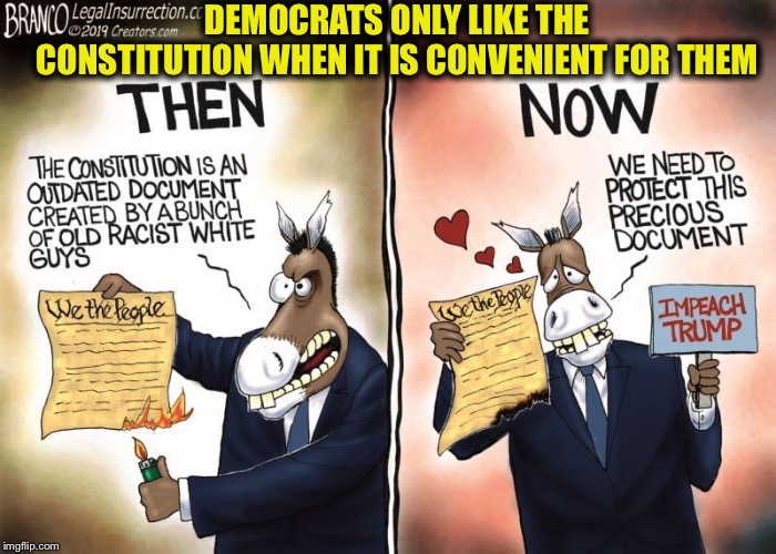 Democrats are America’s true enemy | DEMOCRATS ONLY LIKE THE CONSTITUTION WHEN IT IS CONVENIENT FOR THEM | image tagged in trump impeachment,democrats | made w/ Imgflip meme maker