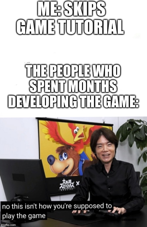 That's not how you're supposed to play the game | ME: SKIPS GAME TUTORIAL; THE PEOPLE WHO SPENT MONTHS DEVELOPING THE GAME: | image tagged in that's not how you're supposed to play the game | made w/ Imgflip meme maker