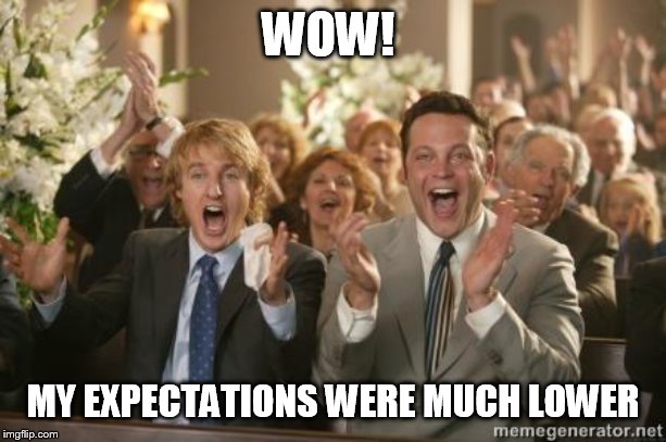 Congrats | WOW! MY EXPECTATIONS WERE MUCH LOWER | image tagged in congrats | made w/ Imgflip meme maker