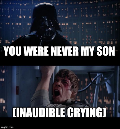 Star Wars No Meme | YOU WERE NEVER MY SON; (INAUDIBLE CRYING) | image tagged in memes,star wars no | made w/ Imgflip meme maker