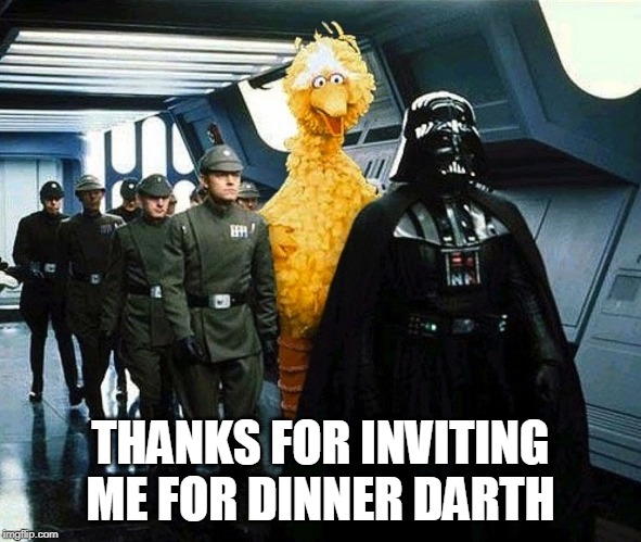 vader big bird | THANKS FOR INVITING ME FOR DINNER DARTH | image tagged in vader big bird | made w/ Imgflip meme maker