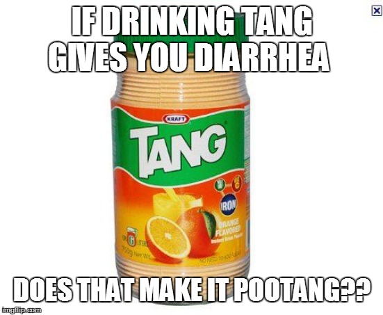 IF DRINKING TANG GIVES YOU DIARRHEA; DOES THAT MAKE IT POOTANG?? | image tagged in funny memes,too funny,bad pun,lol so funny,funny meme,funny | made w/ Imgflip meme maker