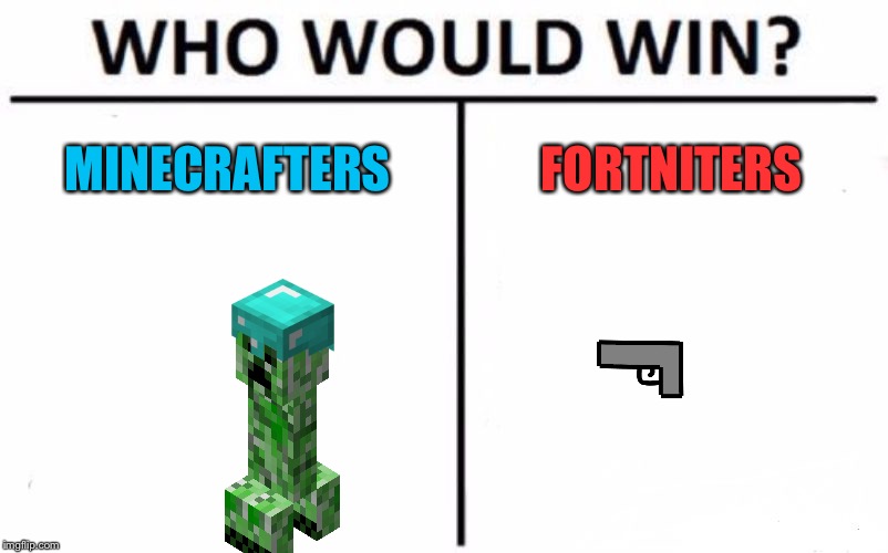 Who Would Win? Meme | MINECRAFTERS; FORTNITERS | image tagged in memes,who would win | made w/ Imgflip meme maker
