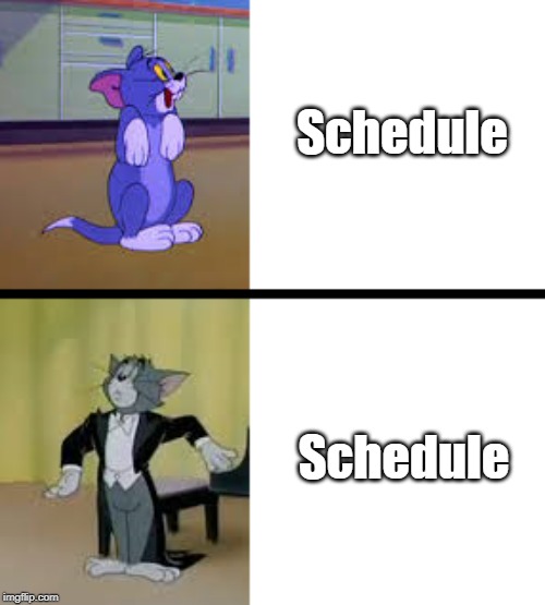Schedule; Schedule | image tagged in tom and jerry | made w/ Imgflip meme maker