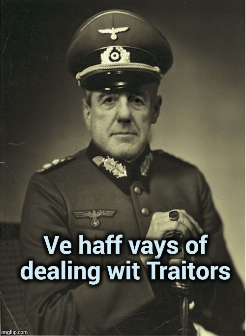 Good Guy Mueller | Ve haff vays of dealing wit Traitors | image tagged in good guy mueller | made w/ Imgflip meme maker