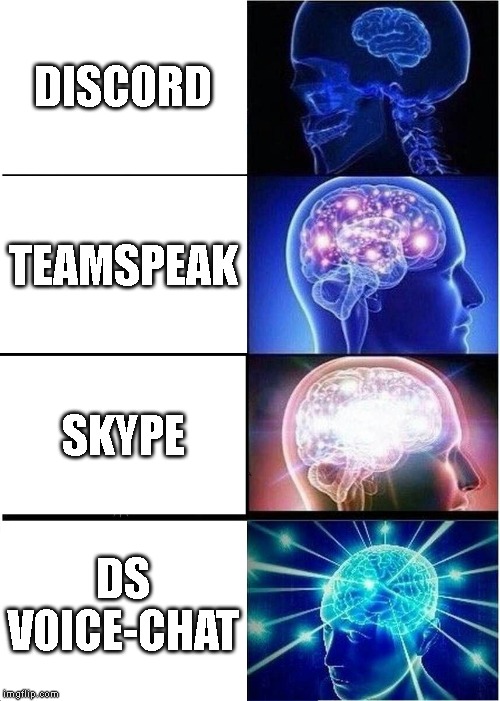 Expanding Brain Meme | DISCORD; TEAMSPEAK; SKYPE; DS VOICE-CHAT | image tagged in memes,expanding brain | made w/ Imgflip meme maker