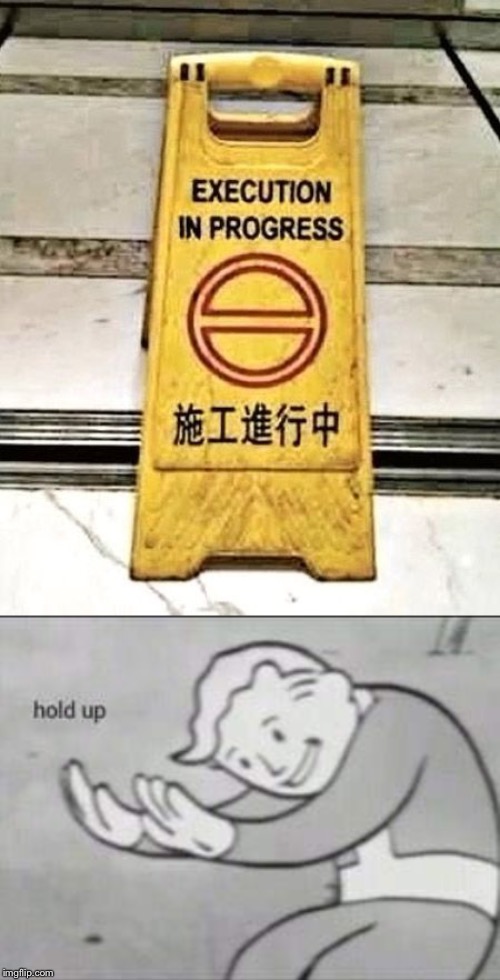 Hol up | image tagged in fallout hold up,execution,china,funny,memes,stupid signs | made w/ Imgflip meme maker