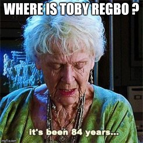 It's been 84 years | WHERE IS TOBY REGBO ? | image tagged in it's been 84 years | made w/ Imgflip meme maker