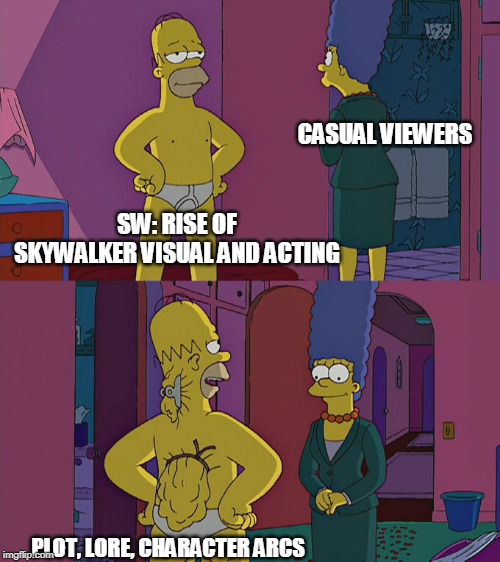 Homer Simpson's Back Fat | CASUAL VIEWERS; SW: RISE OF SKYWALKER VISUAL AND ACTING; PLOT, LORE, CHARACTER ARCS | image tagged in homer simpson's back fat | made w/ Imgflip meme maker